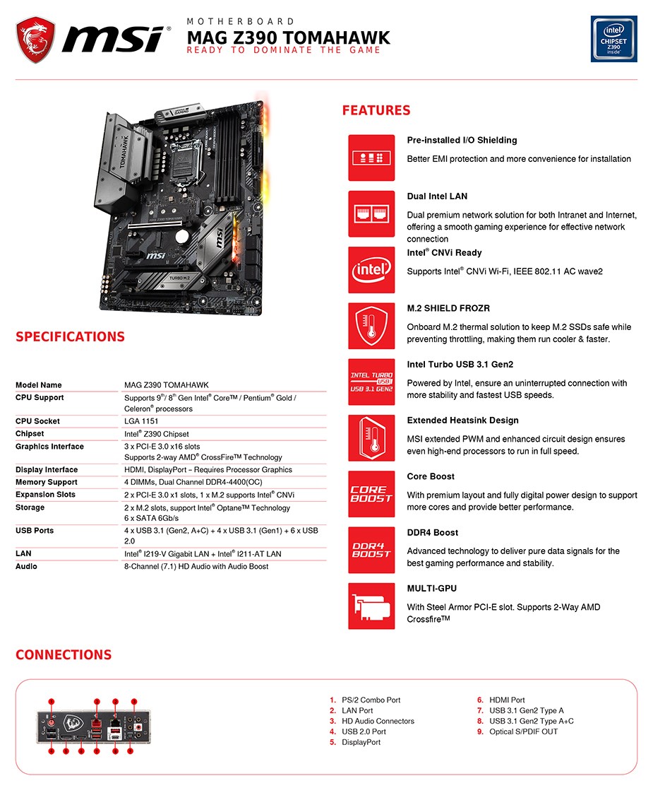 MSI MAG Z390 TOMAHAWK LGA 1151 ATX Motherboard - Desktop Overview 2