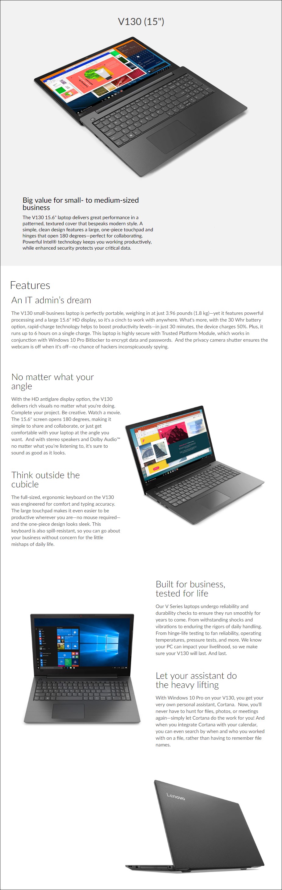 Lenovo V130 15.6" Laptop i5-8250U 8GB 1TB HDD Radeon 530 W10H - Overview 1