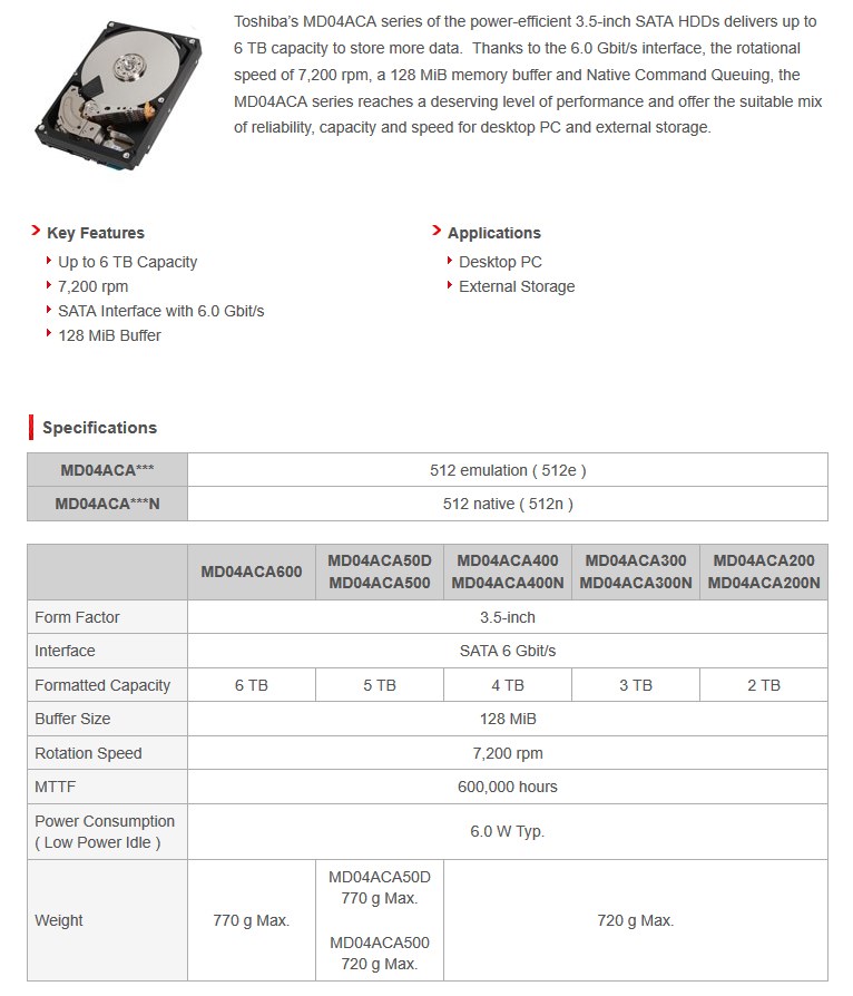 Toshiba MD04ACA600 6TB 3.5" 7200RPM SATA3 Desktop Hard Drive - Desktop Overview 1
