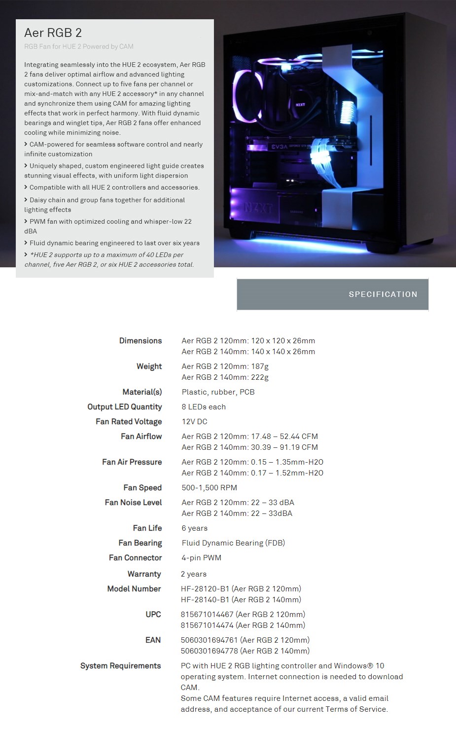 NZXT Aer RGB 2 120mm PWM Fan - Desktop Overview 1