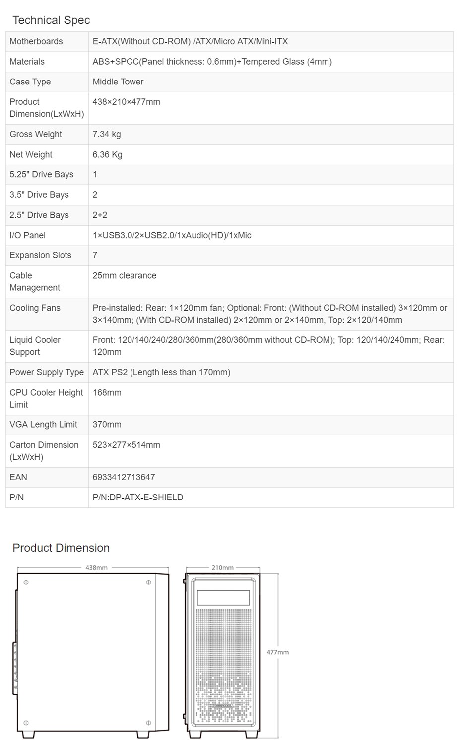 Deepcool E-SHIELD Tempered Glass Mid-Tower E-ATX Case - Desktop Overview 3