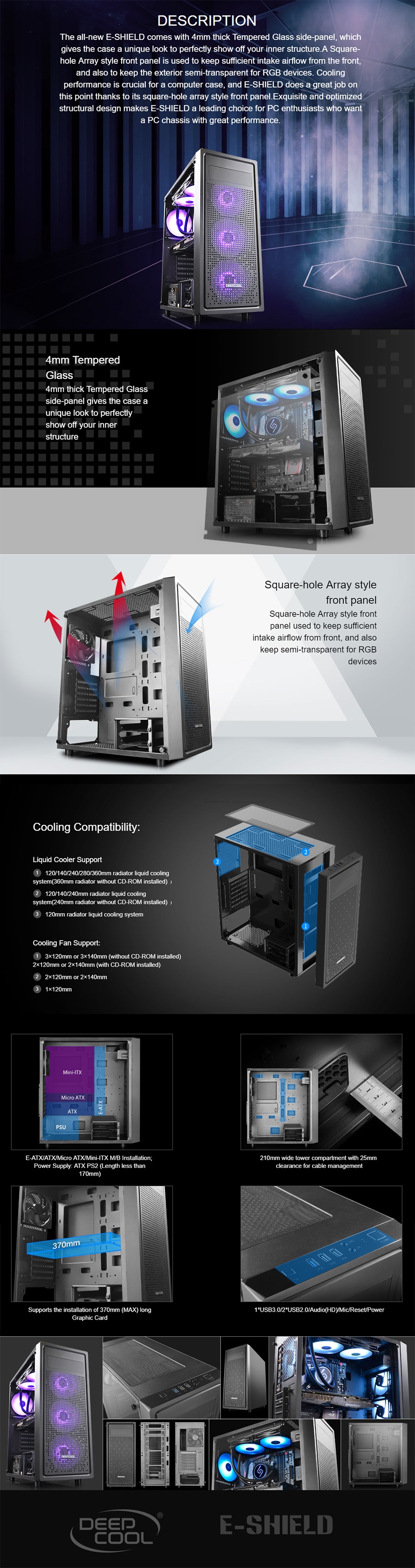 Deepcool E-SHIELD Tempered Glass Mid-Tower E-ATX Case - Desktop Overview 2